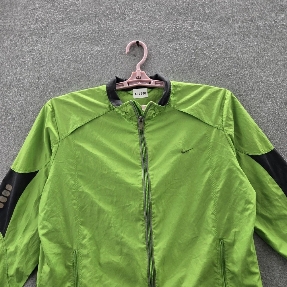 Nike Women Jacket XL Green Windbreaker‎ Activewear Gorpcore Zipper Logo Contrast